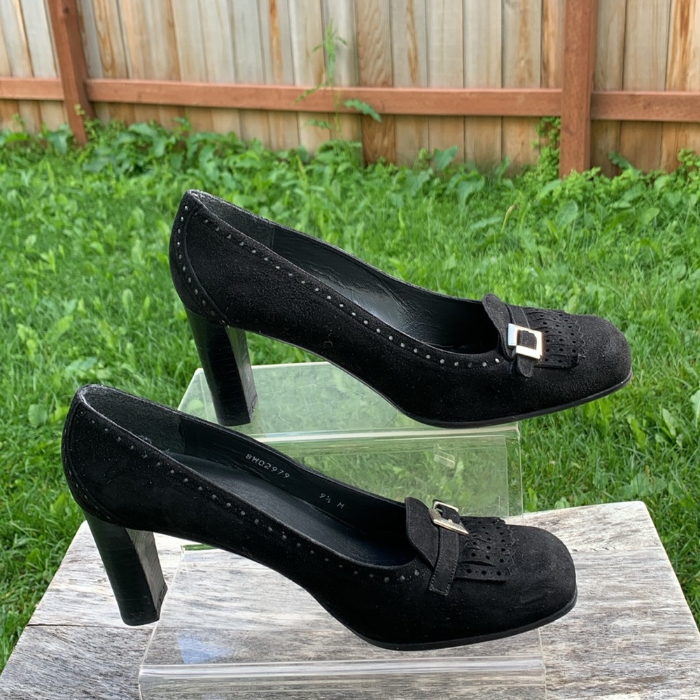 Stuart Weizmann Black Suede Loafer Heel - image 3